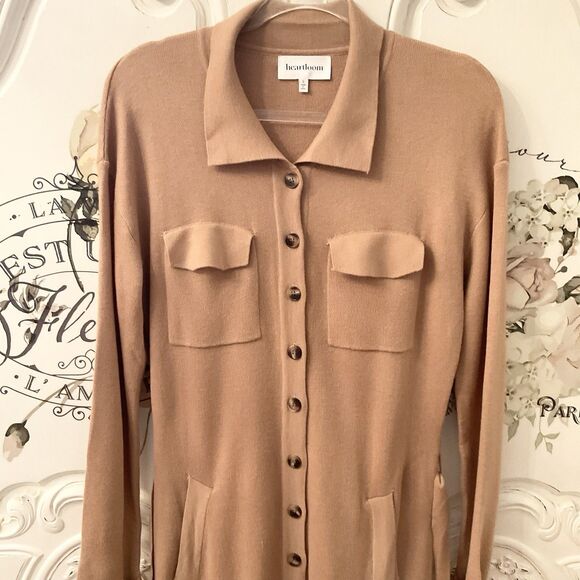 Heartloom Melina Cardigan Dress Women's S Camel Button Front Pockets Midi Belted - Picture 4 of 13